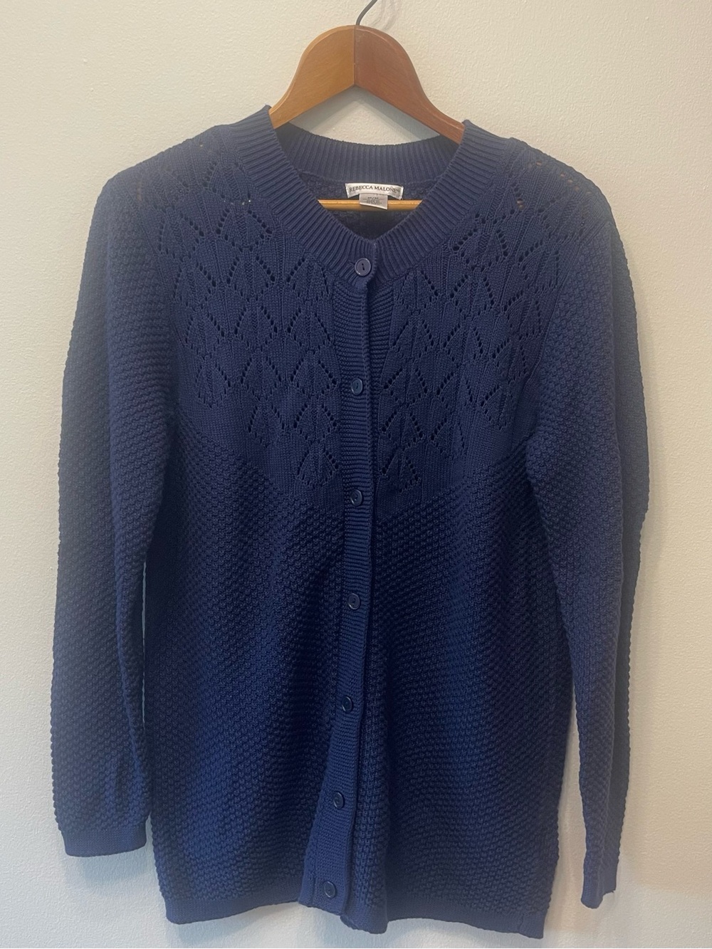 Rebecca Malone blue 100% cotton cardigan size medium